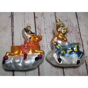 Blown Glass Christmas Ornaments CVS 2010 Comet & Cupid Reindeer Lot of 2 EUC